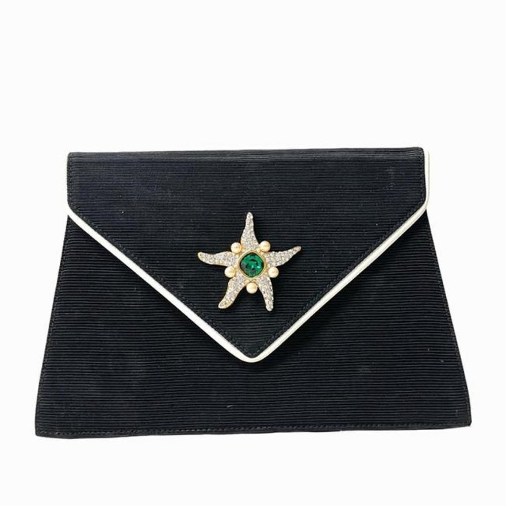 Valentino Garavani Rhinestone Black Silk Clutch - Picture 6 of 6